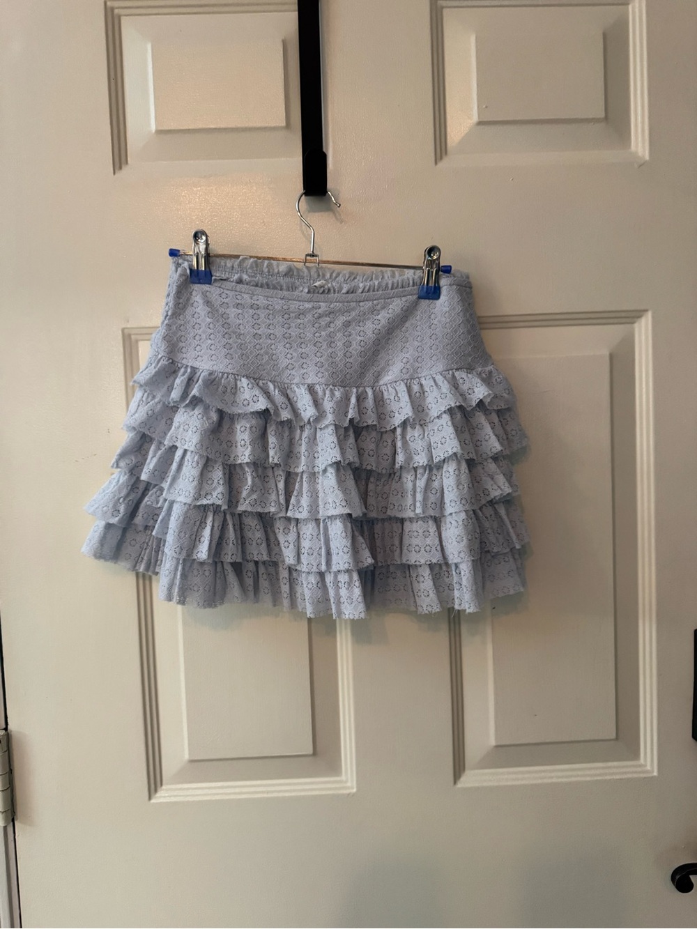 American Eagle Outfitters Tiered Eyelet Ruffle Mini Skirt - Light Blue